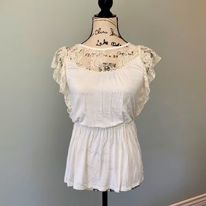 Velvet Heart Cream Dress Top with Lace Detail